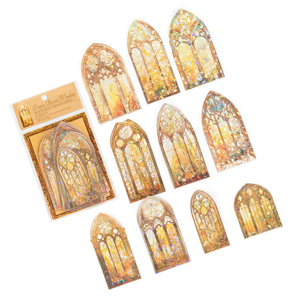 10 st Holografiska Scrapbook Stickers 3D PET Stark Färg Fönsterdesign Lätt Att Applicera Estetiska Stickers för Journal Anteckningsbok Gul