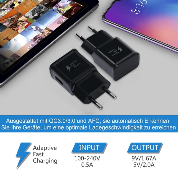 2-pakkaus USB-pikalataussovitin Samsung S22 S21 S20 S10 S10e S6 S7 S8 S9 / Edge/Plus/Active, A71 A53 5G/Note 5 8, Note 9, Note10 20 ja muille Sma