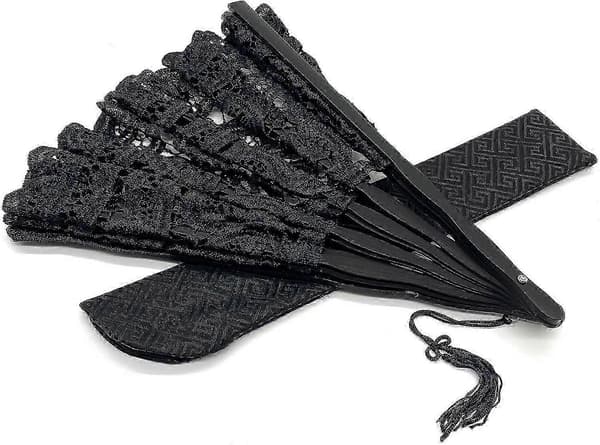 Sort blonde foldbar vifte bambusvifte bryllupsvifte Black