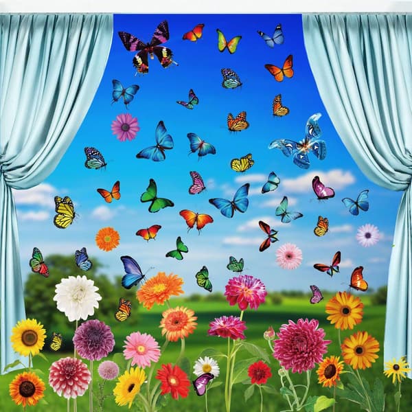 9 Pcs Simulation Small Flowers Butterfly Electrostatic Window Decals Early KLB