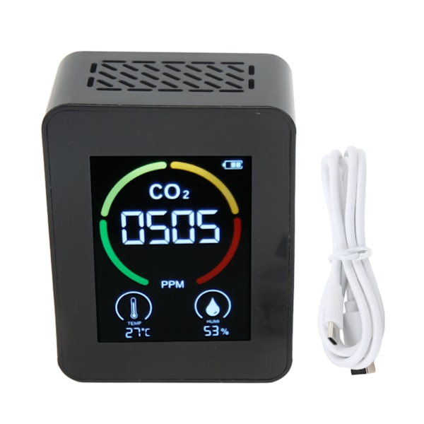 CO2 Detector Carbon Dioxide Monitor Infrared Air Quality Monitor Sensor Detector with Temperature Humidity Detection Black