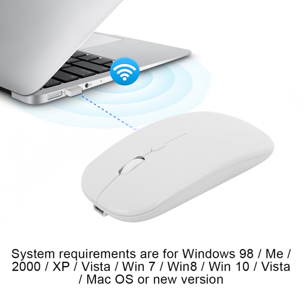 Bluetooth 2.4G Dual Mode trådløs mus for Windows 98 / Me / 2000 / XP / Vista / Win 7 / Win8 (Hvit)