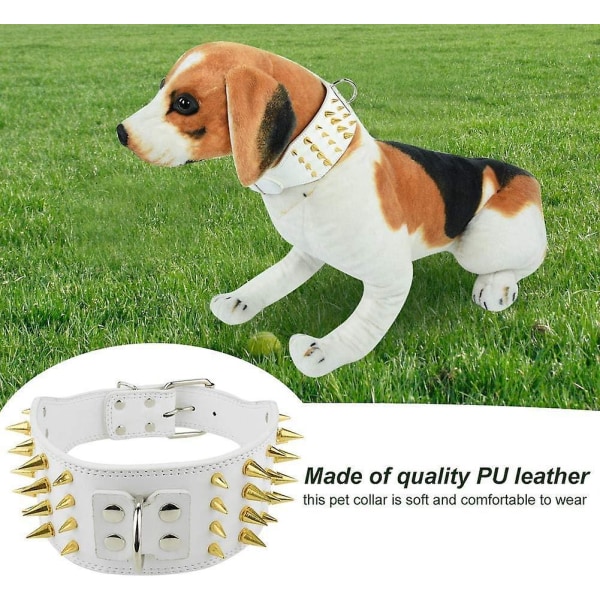 Hvit justerbar pigghalsbånd med 4 rader med pigger for små, mellomstore og store hunder
