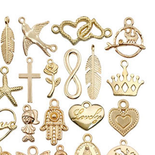 100 st Halsband Hänge Tillbehör Gyllene Legering DIY Guld Hantverkshänge för Smyckestillverkning