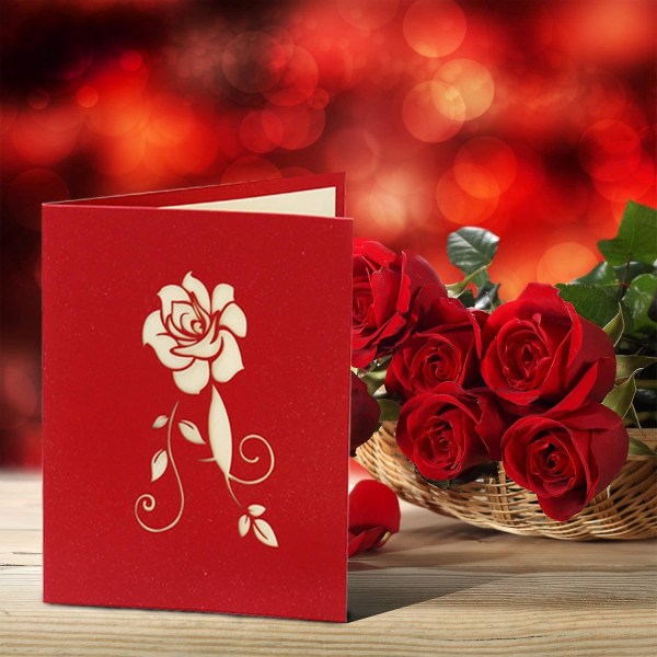 Pink Rose Bouquet -ponnahduskortti vaimon syntymäpäiväksi, hääpäiväksi tai ystävänpäiväonnitteluksi