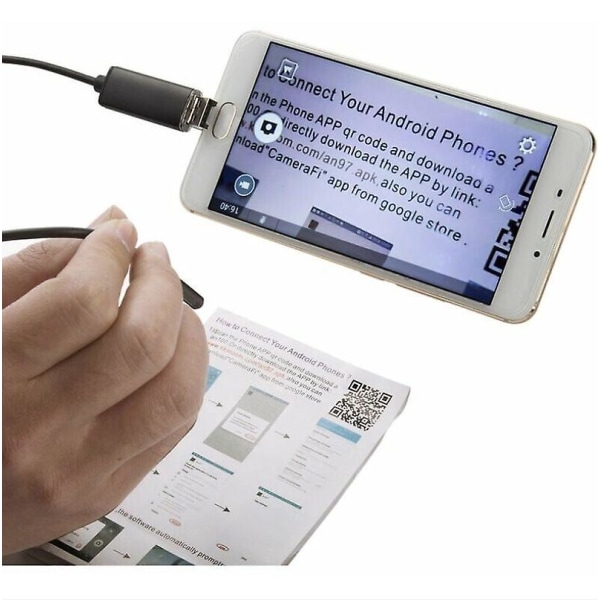 5,5 mm USB-mobiltelefonendoskop, vanntett inspeksjonskamera med 1 meter myk kabel, for industriell rør- og dampinspeksjon