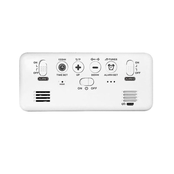 Modern vit LED digital väckarklocka med temperaturdisplay och dubbla larm