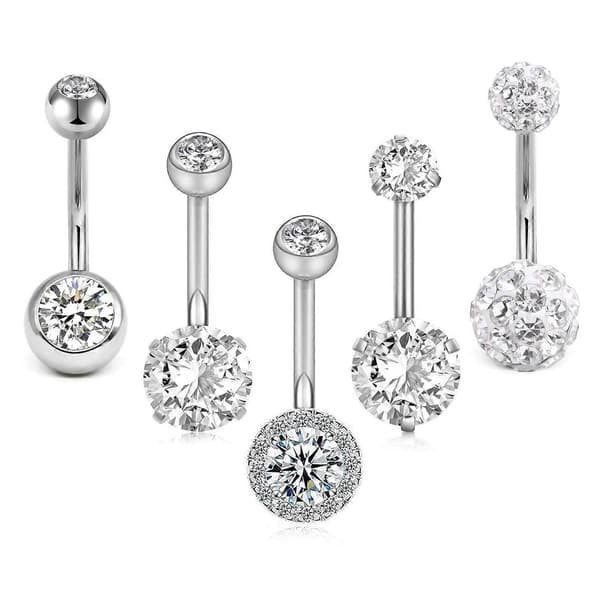 5 stk. navlepiercing barbell sæt piercingsmykker sølv