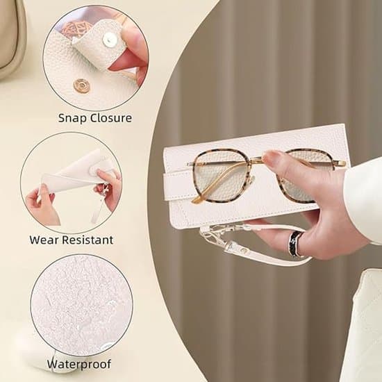 Soft Eyeglass Case with Snap Closure and Wrist Strap - White - 18 x 8.2 cm - Suitable for Storing Glasses - Unisex