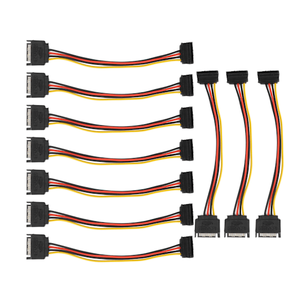 10 kpl SATA-kaapeleita 15-nastainen 90 asteen uros-naaras virtajohdon jatkoadapteri HDD SDD optisille asemille