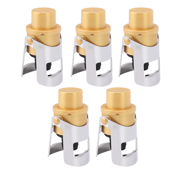 5-pack Gyllene Champagneförslutare Rostfritt Stål Återanvändbar Flaskförslutare Champagne Sparpropp
