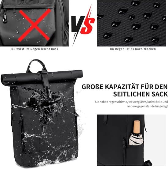 Roll-Top Backpack - Unisex Backpack - Travel Bag - Laptop Backpack - Waterproof Travel Backpack - School Backpack - Work Travel Backpack - Nylon