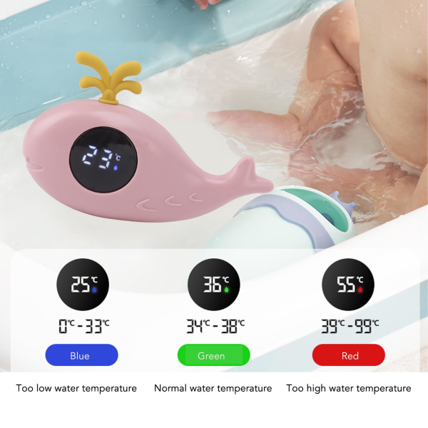 Babybadetermometer Digital Cartoon Cute Whale Thermometer Multifunktionel vandmåling Pink