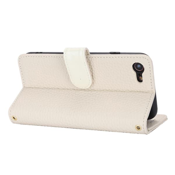 For iPhone SE (2022) (2020) 8 7 Stand Case Litchi Texture Genuine Leather Wallet Case RFID Blocking White