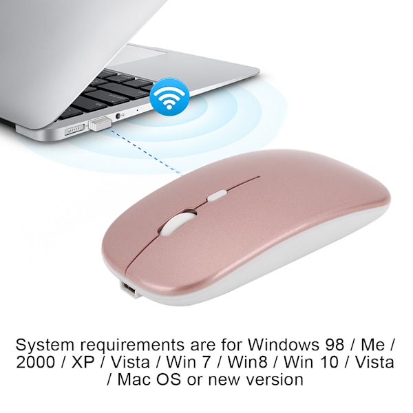 Bluetooth 2.4G Dual Mode Trådløs Mus for Windows 98 / Me / 2000 / XP / Vista / Win 7 / Win8 (Rose Gold)