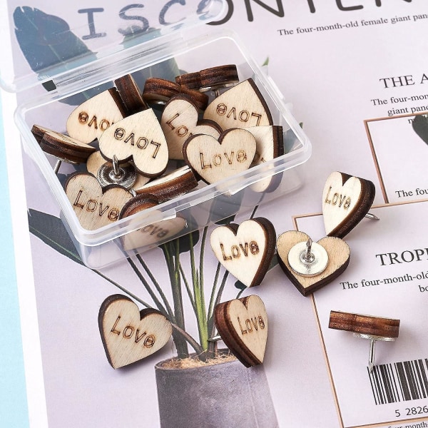 Dekorativt Love Heart Push Pins Sæt af træ - Pakke med 20 til Cork Boards, Maps, Photos, Bulletin Board