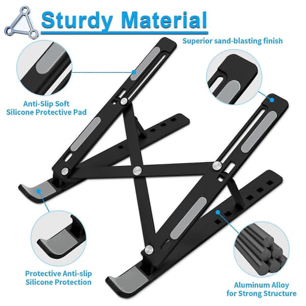Laptop Stand 6 Levels Adjustable Foldable Grey Laptop Stand, Aluminum Ventilated Desk Cooling Stand, Portable Ergonomic Notebook Riser