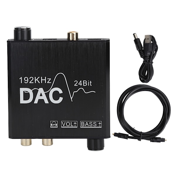 Digital til Analog Audio Konverter Adapter RCA 192KHz 24bit Bass Volumkontroll