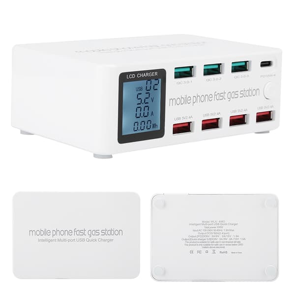 8-i-1 Multifunktionell USB-laddningsstation Smart Socket Bracket 100W Max 100-240V EU