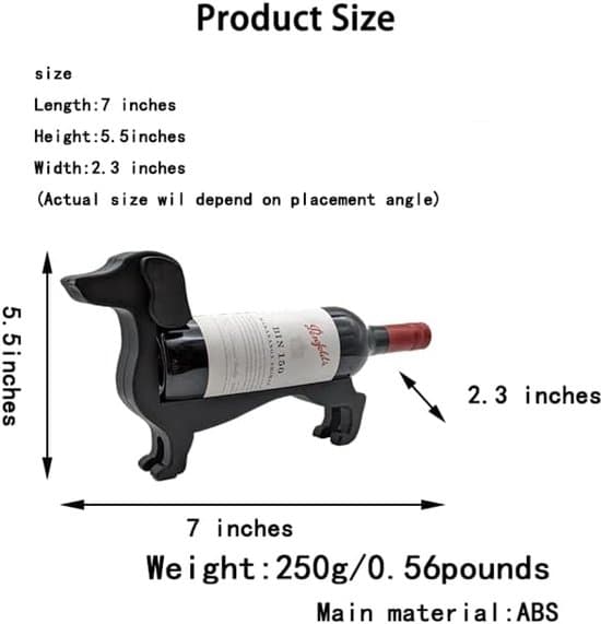 Dachshund Wine Bottle Holder - Decorative Wine Rack for Kitchen or Bar - Black Design, Dimensions: 14 x 18 cm