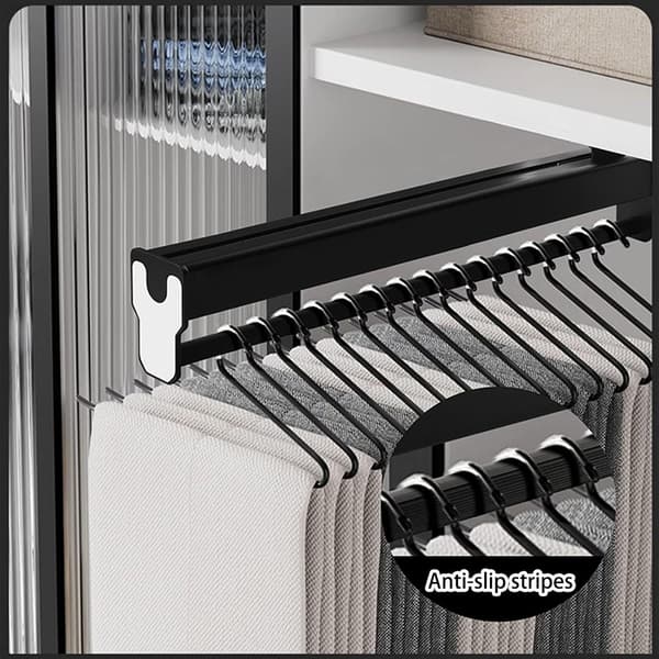 Extendable Clothes Rail, Extendable Trouser Hanger, Extendable Trouser Rack, Mirror Handle, Buffer Rail, Top-Mounted Rail, for Wardrobe