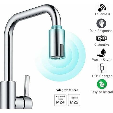 Touchless Smart Faucet with Motion Sensor Water Saving Tap for Bathroom Kitchen Fits Silver