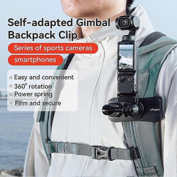 360° Rotation Rygsækmontering Selvanpassende Gimbal-klemme til Insta 360 Ace Pro 2 X4 GoPro 13 Action 4 Tilbehør