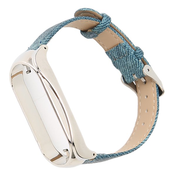 Kellon ranneke kangasta, säädettävä, hengittävä älykellon vaihtoranneke Mi Band 7:lle, sininen kangas, hopeinen kotelo