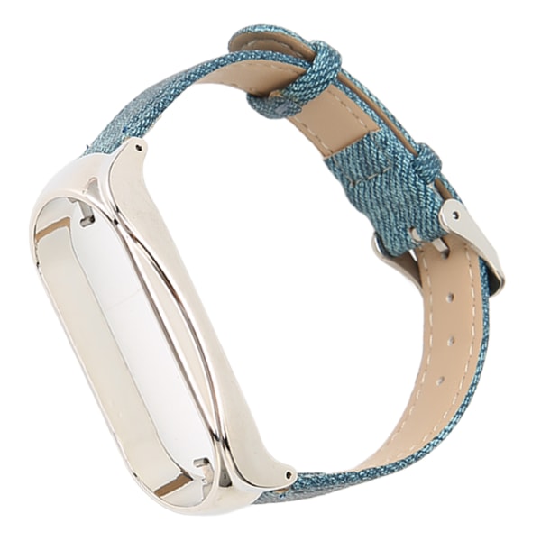 Klokkereim Stoff Justerbar Pustende Smartklokke Erstatningsreim for Mi Band 7 Blått Stoff Sølvfarget Kasse