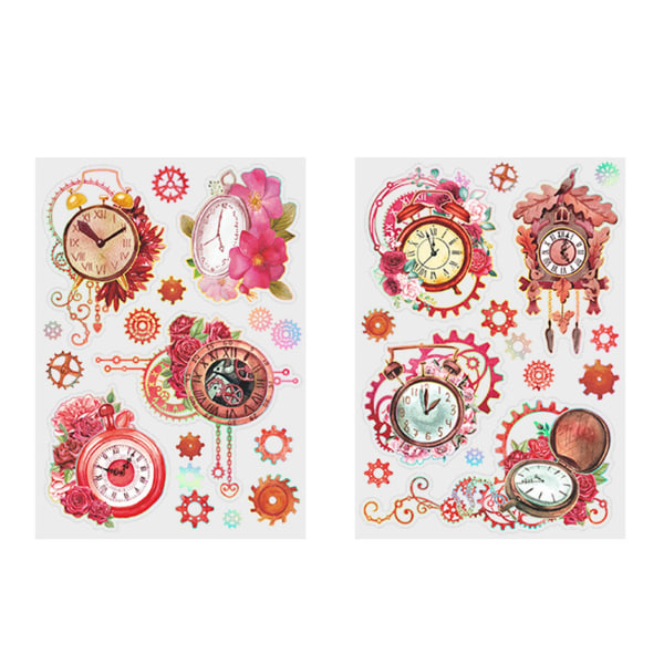 2pcs Handbook DIY Stickers Clock Flower Theme Good Adhesion Unique Journal Decals for Planner Diary Envelope Album Red