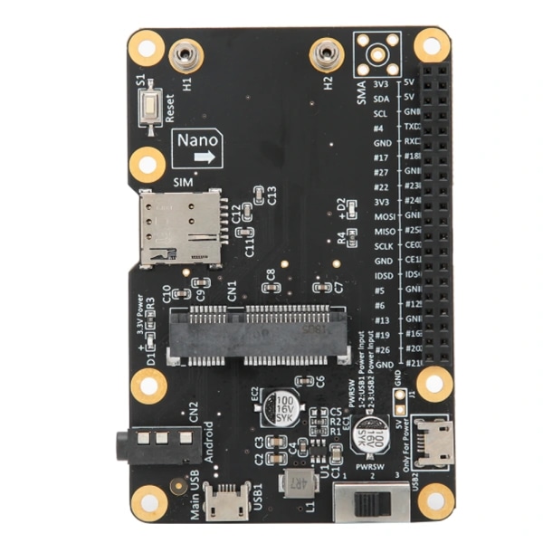 3G/4G LTE -pohjahattu Raspberry Pi 4/3/2/B+ -moduulille, datakortti USB:n kautta SIM-kortilla