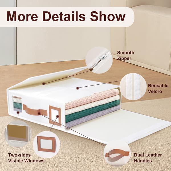 Foldable Sheet Organizers and Storage - Large Size Linen Fabric with Window and Label, Under Bed Storage Box 3-Pack for Sheets