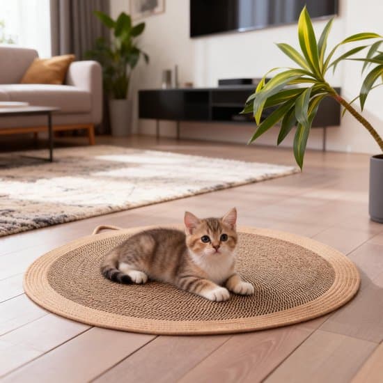 Cat Scratch Mat - Knitted Scratch Mat for Cats - Round Sleeping Cushion with Handle - Cotton-Linen - Brown - 40x40cm - 1 piece