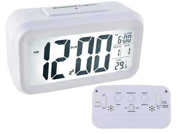 ISO vekkerklokke Digital med termometer white