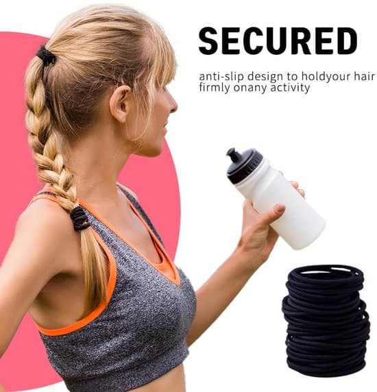 Hårelastikker – Sorte hårbånd – 100 stk. (4 mm) – Robuste hårelastikker – Velegnede til hestehaler – Velegnede til tykt, krøllet hår – Unisex – Sort