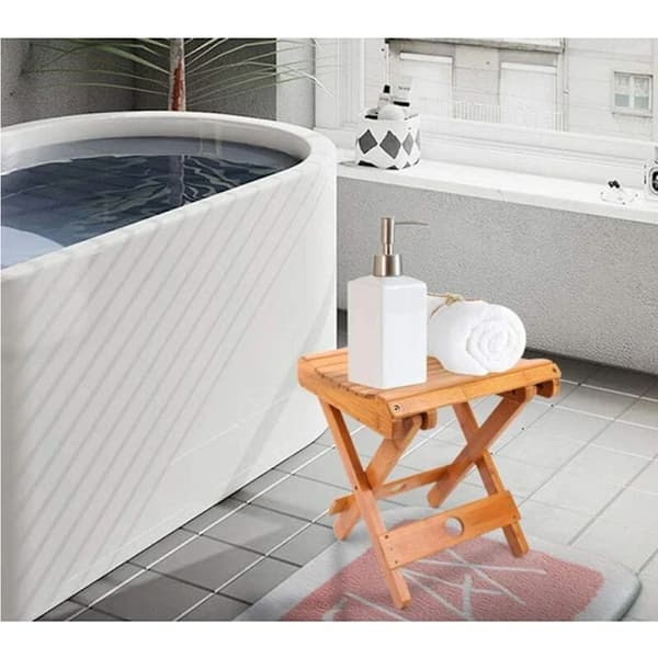 Bamboo Folding Stool Small Portable Bench Shower Stool Suitable for Bathroom Sauna Spa Height 31.5 cm