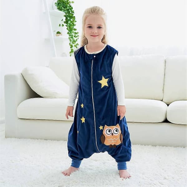 Baby sovepose med fødder Unisex efterår forår varm ærmeløs sovedragt, blå