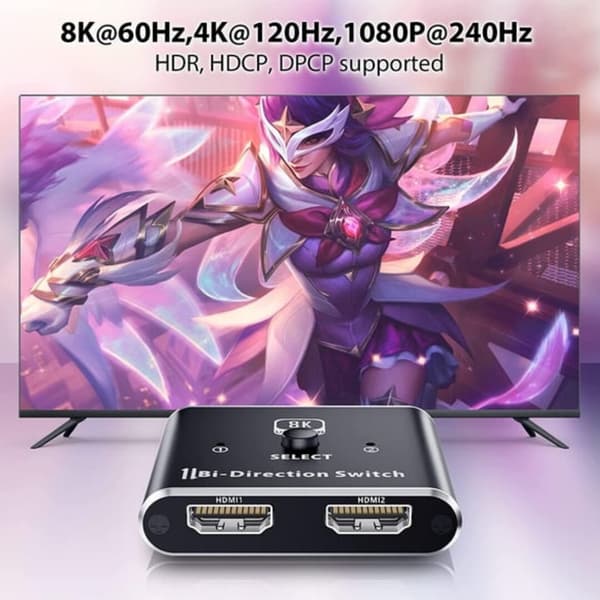 8K60Hz HDMI-svitsj 2 til 1 og splitter 1 til 2 4K120Hz 48Gbps