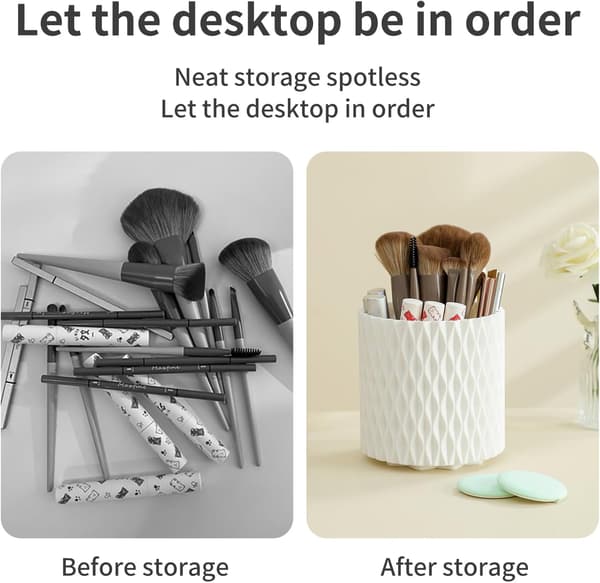 Makeup Brush Storage Box with 360-Degree Rotating Stand and 5 Compartments.