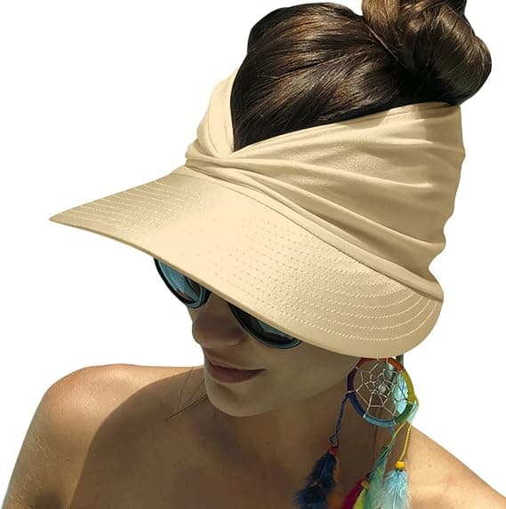Bredskygget solhat til kvinder UPF 50+ Anti-UV sommerstrandhat Sammenfoldelig Hurtigtørrende Solbeskyttelse Strandsporthat Beige