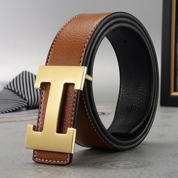Turkis-preget gullspennebelte, 120 cm imitert skinn H-belte med glatt bokstavspenne