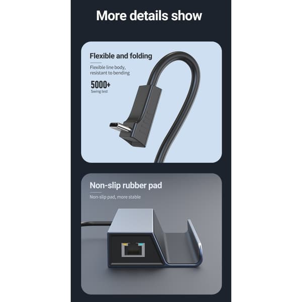 USB-C 1 til 6 dockingstation til Steam Deck, HDMI 2.0 4k60Hz, RJ45, USB-A 3.0 5 Gbps, 100W USB-C PD