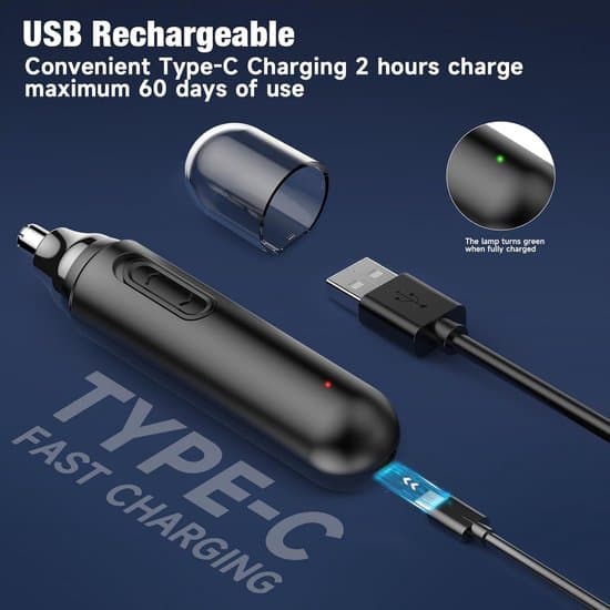 Næsehårstrimmer til mænd - USB genopladelig smertefri trimmer - Til mænd - Ansigtsstrimmer - Sølv - 1 stk