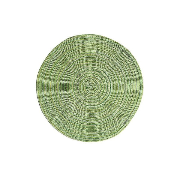 6 set vihreitä 38 cm:n pyöreitä kudottuja pöytämatoja - lämpöeristetyt, liukumattomat punotut puuvillaiset ruokapöytämatot