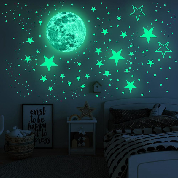 Lysende måne og stjerner, der lyser i mørket Væg- og loftklistermærker til udsmykning af børneværelser