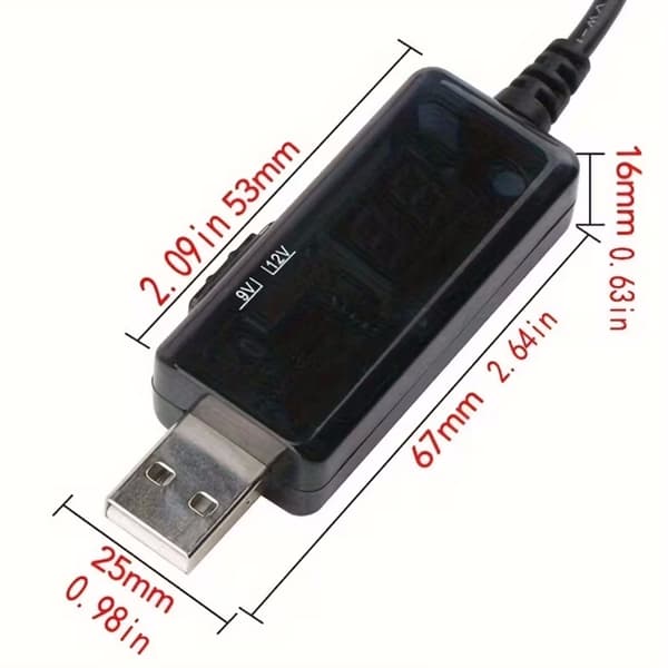 USB Boost-omformer med LED-skjerm, trinn-opp DC 5V til 9V/12V-kabel