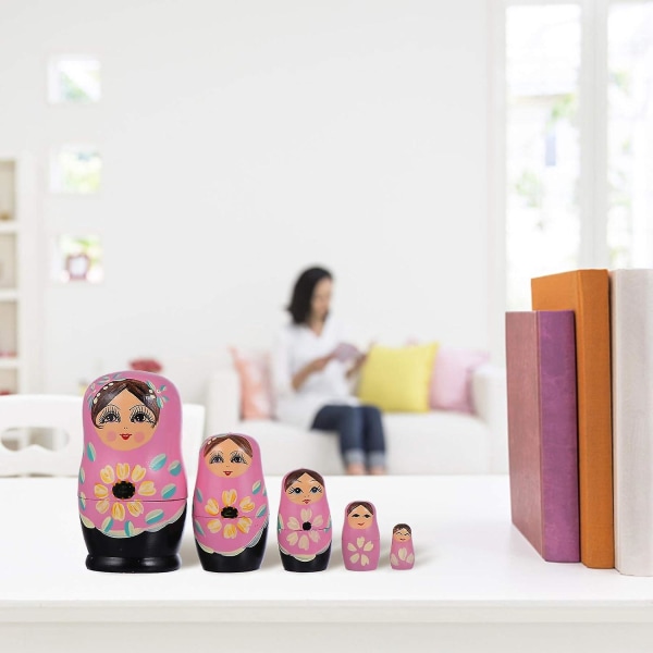 Strawberry Russian Nesting Dolls - Sett med 5 treleker for barns hjem og kontorrom