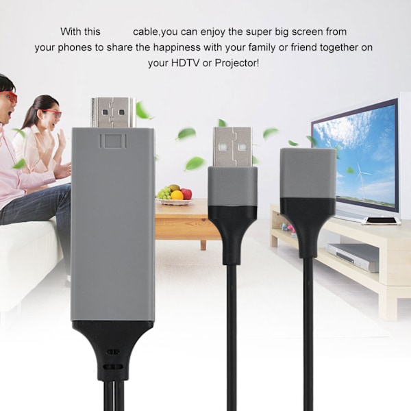 3 Farver Telefon til HDMI Kabel til IOS Interface Digital AV Adapter 1080P Plug Play til IOS Android Sort