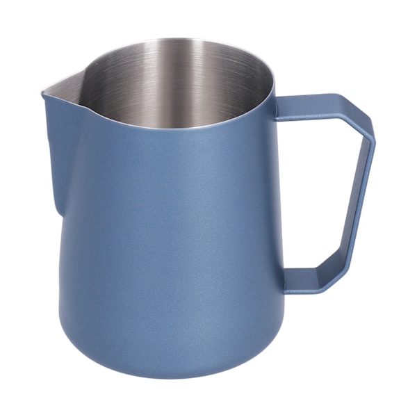 Lattekopp med spetsig pip 304 Rostfritt stål Tålig Mjölksumningskanna med Vinklat Handtag Blå 600ml (med Etikett)
