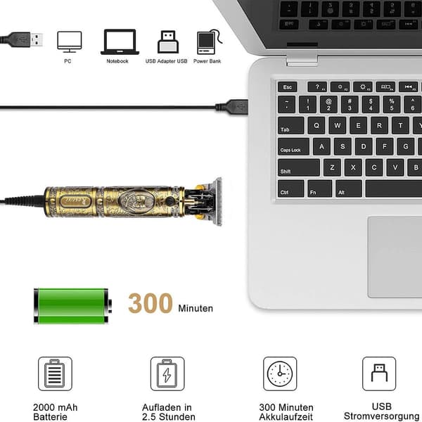 Elektrisk hårklipper professionel trimmer USB genopladelig hårklipper M KLB